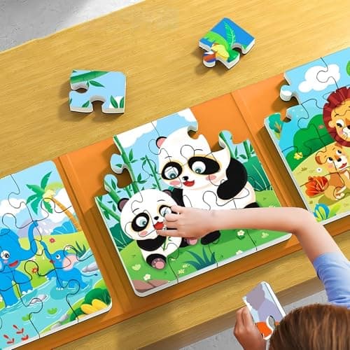 Puzzles Magnétiques pour Enfants de 3-4-5 Ans, Jisrcha Puzzle Voyage, 73 Pièces 4 en 1 Puzzles Magnétiques d'animaux pour L'avion et La Voiture Voyage, Jouets pour Garçons et Filles (A)