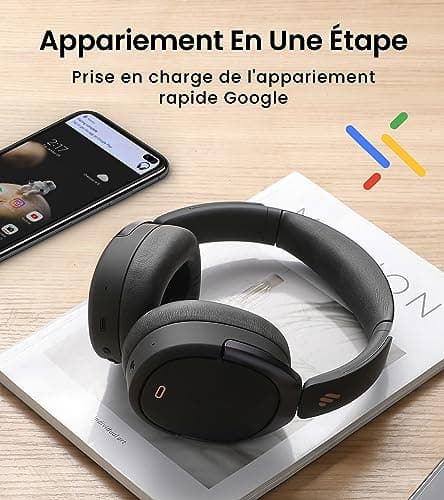 Edifier WH950NB Casque Hybride Active Noise Cancelling Codec -LDAC avec Audio Hi-Res et Custom EQ Via Application après 55H Playtime avec Casque Bluetooth V5.3 Pliable sans Fil – Noir