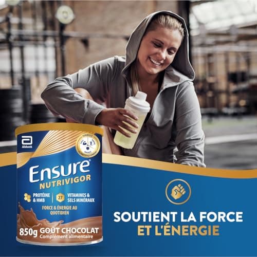 Ensure NutriVigor - Complément alimentaire avec protéines, 27 vitamines et minéraux et HMB - Pour une alimentation saine et équilibrée - Chocolat - 1 x 850 g