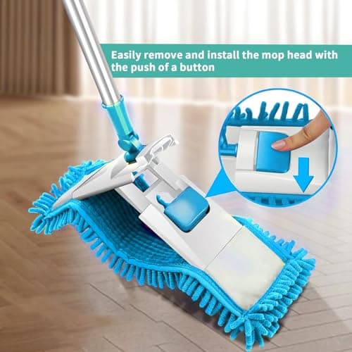 HTTYHT 6 pièces Housse de vadrouille pour Le Nettoyage des sols 42 x 12 cm serpillères en Chenille Bleues/Verte serpillères en Microfibre lavables et réutilisables pour Le Nettoyage des sols