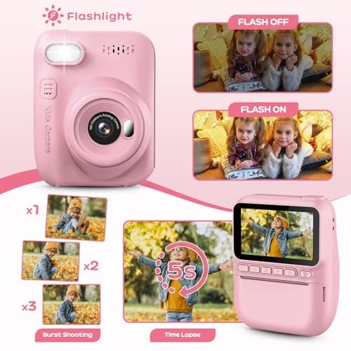 GREENKINDER Appareil Photo Instantané Enfant, 3.0" Grand Écran 14 MP Appareil Photo Enfant avec Carte de 32 Go & Papier d'impression, Appareil Photo Numérique Enfant Cadeau pour Enfants 3-12 Ans, Rose