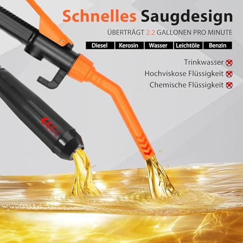 Pompe à essence électrique à piles - Pompe à siphon - Pompe à batterie - Pompe à bidon - Pompe d'aspiration automatique pour essence (orange)