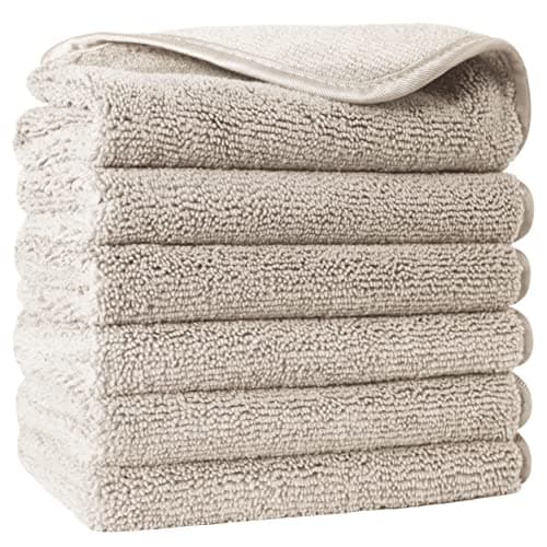 Polyte - 6 serviettes pour le visage - en microfibres - ne peluche pas - beige - 33 x 33 cm