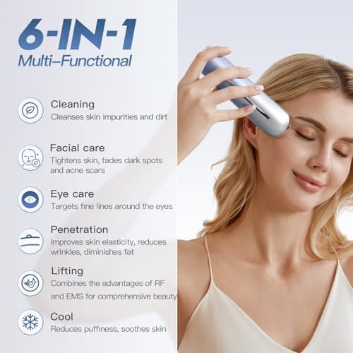 IBORRIA 2MHz Appareil Radiofréquence Visage, Aura2 Pro Appareil Anti Rides Visage Lifting, Luminothérapie Appareil Massage Visage, 90kHz EMS Appareils De Tonification Pour Le Lifting Visage (bleu)