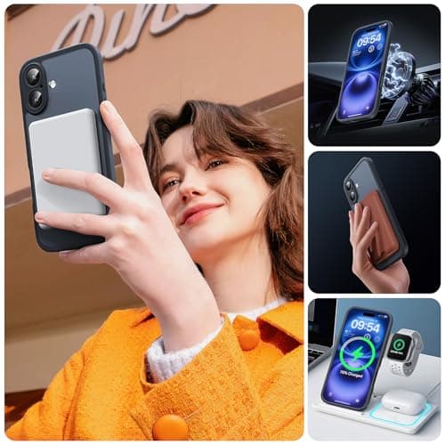 TOCOL Coque Magnétique pour iPhone 16 6,1 Pouces, Compatible avec MagSafe, Protection de l'objectif améliorée, Coque Mat Translucide Fine Antichoc, Noir
