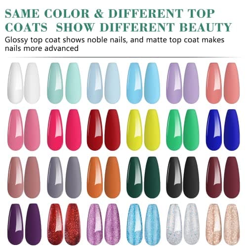 FINGEROOM Vernis Semi Permanent - 27 pcs Lot Vernis à Ongles Nail Gel UV LED Manucure Nail Polish Soak Off 24 Couleurs Populaire Avec Base et Matt Top Coat, 7.5ml