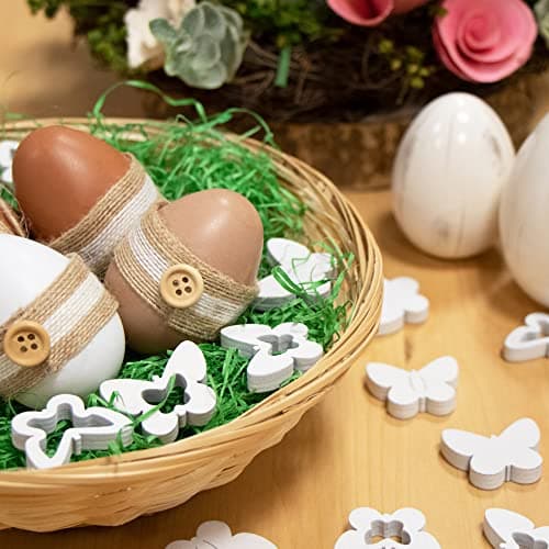 com-four® Ensemble de 128 pièces décor dispersé - Papillons, cœurs et Fleurs en Bois dans Plusieurs Motifs - décoration dispersée en Bois pour la décoration (128 pièces Coeur Fleur Papillon)