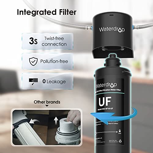 Waterdrop Filtre à eau 10UA-UF 0,01 μm ultra filtration sous évier, réduit le plomb, le chlore, le mauvais goût et les odeurs, 30000 Liters, connexion directe au robinet de cuisine