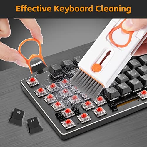 Alyvisun Kit Nettoyage Clavier, 11 en 1 Nettoyeur Claviers PC Multifonctionnel, Keyboard Cleaner Brosse à Outils, pour Tablette, Téléphones, Ordinateur, Écouteurs, Orange