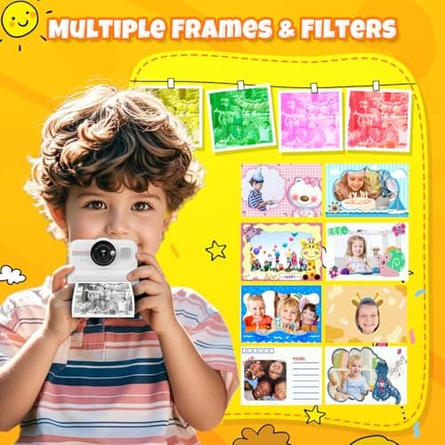 HiMont Appareil Photo Instantané Enfants, 1080P Appareil Photo Numérique Enfant & Caméra Vidéo avec Carte de 32GB & 3 Rouleaux de Papier d'impression, Cadeaux pour Garçons & Filles de 3 à 12 Ans