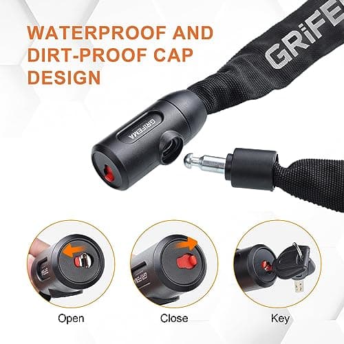 GRIFEMA GA1201-12, Chaîne Antivol Vélo 120 CM, Chaîne Cadenas Vélo pour Vélos, Motos, trotinette electrique, Portails, Noir