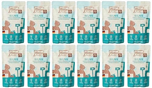 MjAMjAM - nourriture humide premium pour chats - Quetschie - pur plaisir de la viande - bonne dinde pure, pack de 12 (12 x 125 g), sans céréales avec supplément de viande