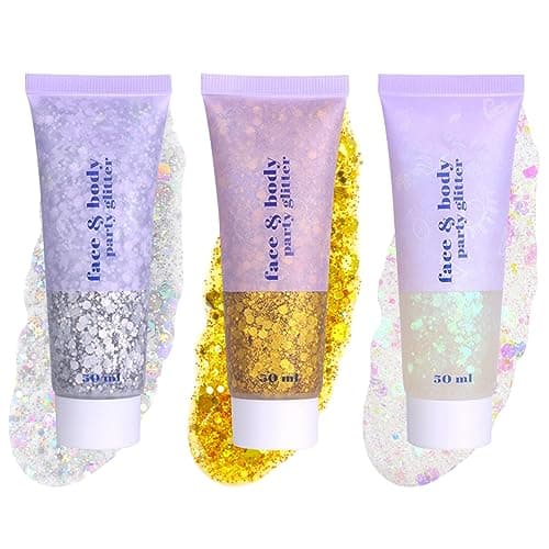 Sularpek Paillettes Visage, 3 Couleurs Paillettes Corps 50g, Paillette Maquillage, Mermaid Sequins Body Glitter, Paillette Gel Liquide, pour Festival Fête Noël Pâques Maquillage Décoration