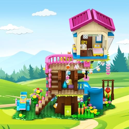 CUBIMANA Jouets de Construction de cabane dans Les Arbres avec lumière LED - 618 pièces Ensemble de Construction de Maison à 3 étages, Cadeaux de Noël pour Enfants Filles garçons