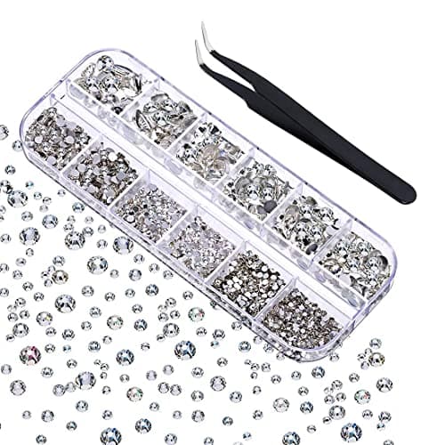 Zeayebsr 1500 pièces de strass - 6 tailles de strass, strass AB autocollants, cristal - pierres précieuses pour ongles/vêtements/travaux manuels, avec pince à épiler et stylo à pointer