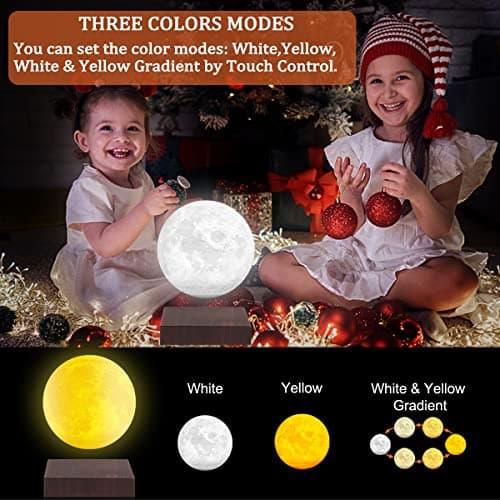 Lampe de lune flottante à lévitation magnétique - Lampe de lune LED à impression 3D avec contrôle tactile, 3 modes de rotation, veilleuse pour le bureau, la maison et la table, cadeau créatif