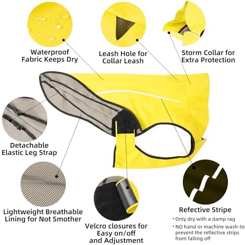 Mile High Life | Imperméable pour Chien | Vêtements Ajustables imperméables pour Animaux de Compagnie | Veste de Pluie légère avec Bande réfléchissante (Jaune, M)