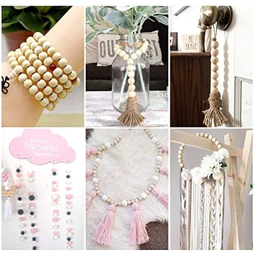 FOROREH 485pcs Perles en Bois, 8 Tailles Naturel Perles en Bois Boules de Bois avec Ficelle pour l'artisanat et Le Bricolage - 6 mm, 8 mm, 10 mm, 12 mm, 14 mm, 16 mm, 18 mm, 20 mm