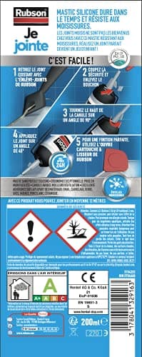 Rubson Je Jointe Mastic Blanc 200 ml, mastic étanche anti-moisissure en aérosol prêt à l'emploi, mastic silicone durable pour joints sanitaires spécial Bain & Cuisine