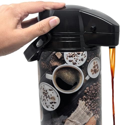 COM-FOUR® Carafe à pompe isotherme 1,9 L avec motif café - carafe à pompe isotherme de 1,9 litre en acier inoxydable avec insert en verre (01 pièce - 1,9 litre motifs café)