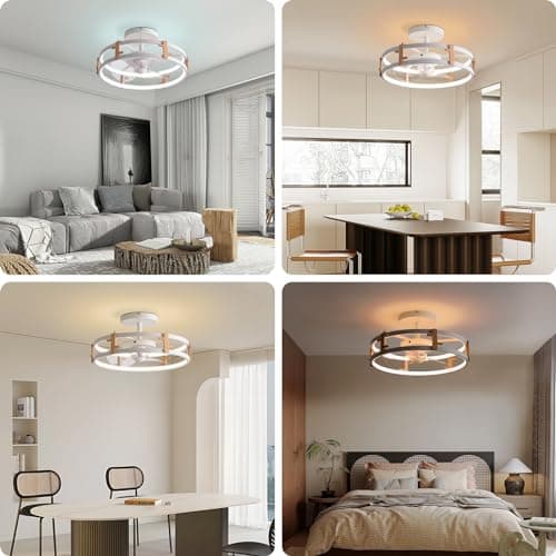 MOUNM Ventilateur Plafond avec Lumiere, Plafonnier LED Luminosité Dimmable de 3000k-6000k, Ventilateur Plafond 40cm et Télécommande, Luminaire Ventilateur Plafonnier 6 Vitesses 58W(45W+13W)