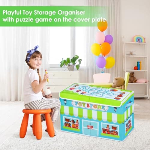 Coffre à Jouet avec Couvercle pour Enfants, Grand Pliable Oxford Boîte de Rangement avec Poignée pour Garçons Filles, Organisateurs Jouets Imperméable Anti-poussière, 65×30×40cm (Magasin de Jouets)