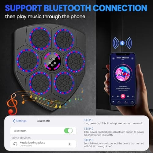 Music Boxing Machine, Machine de Boxe Musicale avec Gants de Boxe, 9 Vitesses, 9 Modes d'entraînement, Comptage Intelligent, Soutien Bluetooth, Cible de Boxe Murale pour Adultes et Enfants