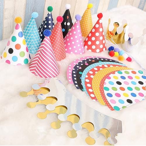PANSYFEN 27pcs Chapeau Anniversaire Chapeaux de Fête Kit, Party Cône Chapeaux Chapeau de Couronne et Sifflet Colorées pour La Fête D'anniversaire de Fête de Garçon Fille