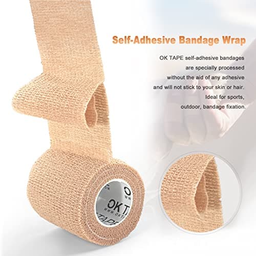 OK TAPE adhésif auto - adhésif bandage 12 Rouleaux, 5cm x 4.5m non tissé adhésif Sport Pack tape,Veterinary Pack bandage tape pour pouce poignet cheville,Bleu