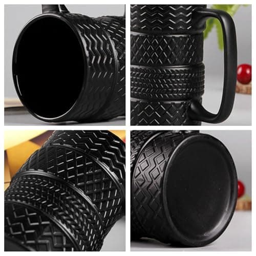 Tasse de nouveauté de pneus, tasse de pneu en céramique de grande capacité 3D grande tasse de voiture avec poignée portable tasses de pneu à café frais pour les amateurs de voitures ménagers de