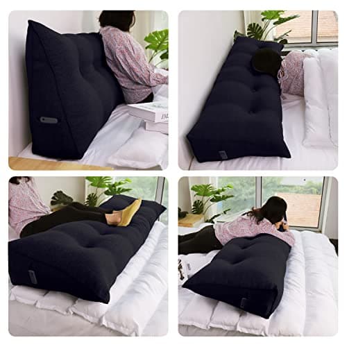 Johnear Coussin de Lecture pour lit ou canapé, Traversin Gros Coussin Dossier Lin,Oreiller Triangulaire Coussin Coin, tête de lit,Coussin pour Lombaire Jambe, cale Dos Plage, Gris foncé, 100 cm