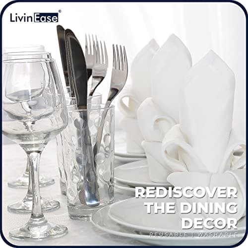 LivinEase Serviettes en Tissu en Coton - Lot de 12 Serviettes de Table Blanc - 100% Coton 46 x 46 cm Serviettes en Tissu surdimensionnées réutilisables idéales pour Le dîner de Noël (Blanc)