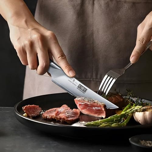 HOSHANHO Couteaux à Steak 6 Pièces, Ultra Tranchants Ensemble de Couteaux à Steak Dentelés 11,5 cm, Couverts à Steak de Cuisine Japonais AUS-10 en Acier à Haute Teneur en Carbone avec Poignée Ergonomi
