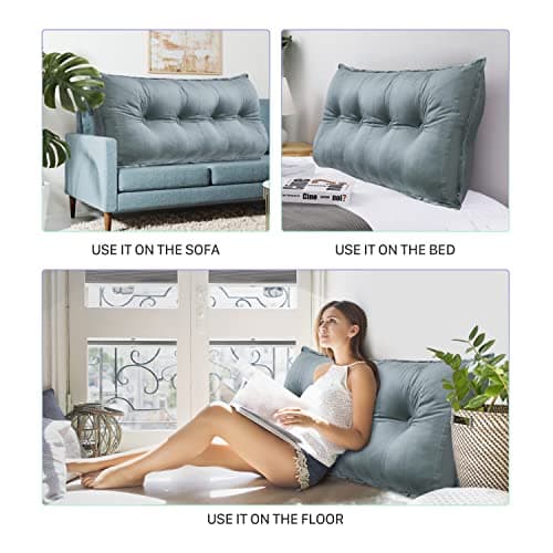Rucener Oreiller Traversin Soutien Dorsal Gros Coussin Canapé Coussin Tête de Lit Dossier Traversin Gros Coussin Dossier Coussin de Lecture Triangulaire Coussin de Coin Bleu Profond 120 CM