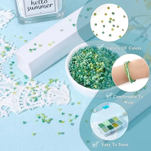 Craftdady Lot de 12 500 perles de rocaille en verre 12/0 de 2 mm - Petites perles poney de couleurs mélangées pour la fabrication de bijoux - Vert