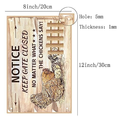 CREATCABIN Poulet Tin Sign Vintage Metal Signs Peinture Retro Farmhouse Plaque Poster Wall Art Plaque for Garden Porch Bathroom Kitchen Cafe Wall Christmas Decor 30 x 21 cm-Keep The Gate Closed