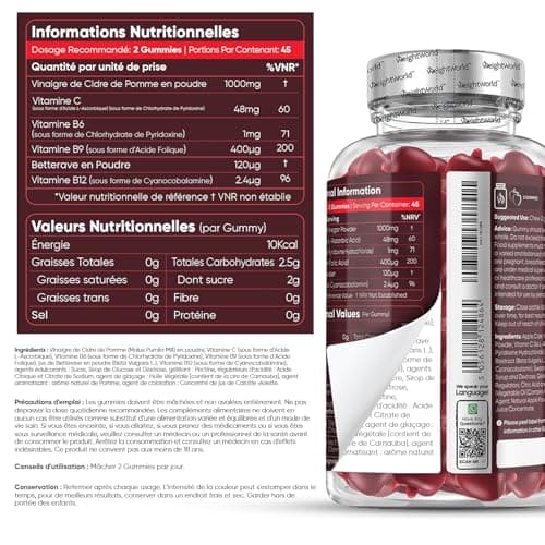 Gummies Vinaigre de Cidre Avec la Mère 1000mg - 90 Gummies Vegan (45 Jours) - Alternative au Gummies Morosil - Keto Gummies Vinaigre de Cidre de Pomme Enrichi en Vitamine C, B6, B9, B12 & Betterave