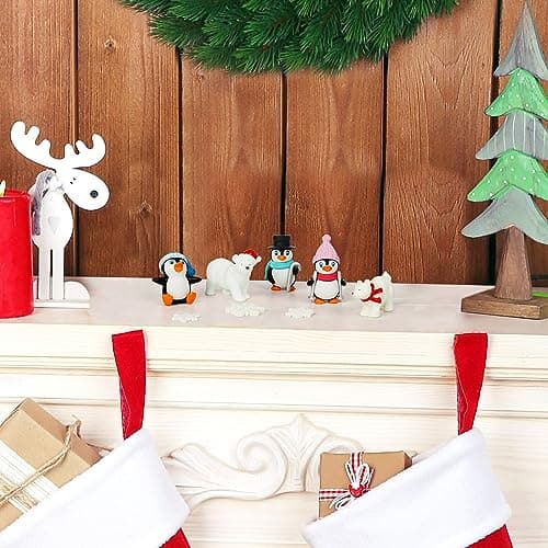 BELLE VOUS Lot de 12 Figurines Noel Décoration - Petit Personnage Miniature en Résine pour l’Artisanat, Jardin Féerique de Poupées & Decorations de Noel - Inclut Pingouins, Ours & Flocons de Neige