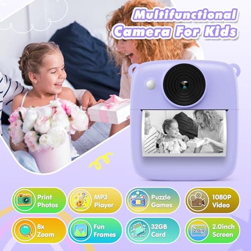 Appareil Photo Instantané Enfant, CalineGam 48MP 1080P Appareil Photo Numérique Enfant avec Carte 32GB & Papier Photo, Noël Anniversaire Cadeau pour Filles Garçons 3-12 Ans (Violet)