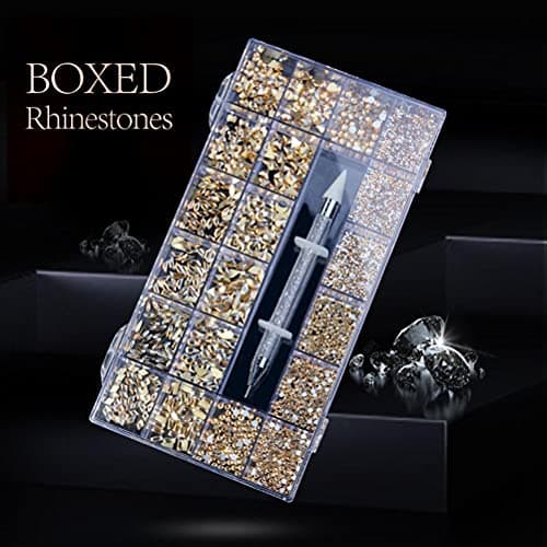 CaCaCook Lot de 9000 en cristal AB pour nail art - Kit professionnel de 9000 pièces - Plusieurs formes en verre cristal AB - Accessoires pour nail art