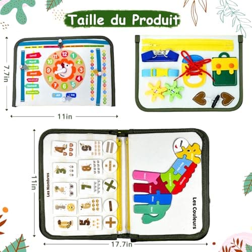 Française Busy Board Jouet Montessori 2 Ans, 8 in 1 Jeux Montessori Éducatif Jouets d'Activité et de Développement, Jeux Avion Voiture Enfant Voyage, Cadeau pour Enfants Garçon Fille 1 2 3 4 5 Ans...