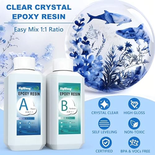 SigWong Résine Époxy Transparente 520ml Kit - 1: 1 Ratio Revêtement en résine époxy cristalline pour bois, Artisanat, De l'art, table, fabrication de bijoux, Tables de rivière