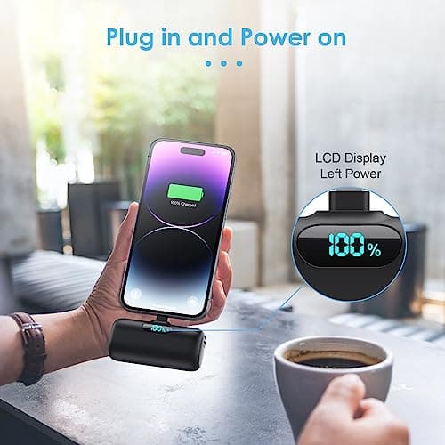 Mini Batterie Externe pour iPhone 5000mAh, Mise à Niveau 15W PD 3.0A Charge Rapide, Compact et Léger Power Bank Écran LCD Chargeur Portable Compatible avec iPhone 14/14 Pro Max/13/12/11/XR/X/8/7/6