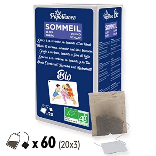 LES PAPOTEUSES | Infusion Sommeil BIO grâce à la verveine, la lavande et au tilleul | 60 Sachets | Coffret infusion de 3 boîtes de 20 infusettes | Certifié biologique