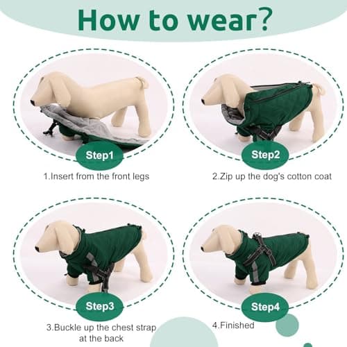 CITÉTOILE Manteau Chaud pour Chien, Veste Coupe-Vent pour Chien par Temps Froid, vêtement d'hiver pour Chien avec Fermetures éclair et Poignets Amples, Verte, XS