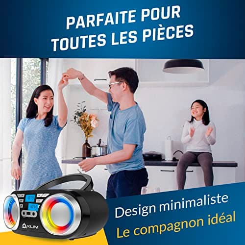 KLIM Boombox B3 - Poste Radio CD Portable - Nouveauté 2024 - Radio FM, CD, Bluetooth, USB, MP3 - CD Boombox - Mode Filaire et sans Fil avec Piles Rechargeables - Lentille Laser - Lecteur CD Portable
