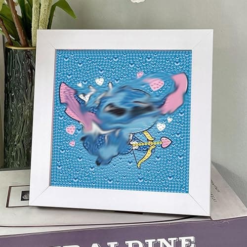 Cute Bleu Cartoon Diamant Painting,Avec Cadre,15x15 cm,Kit de Peinture Diamant Anime,Mignon Kawaii DIY 5D Diamond Painting Décoration Chambre,Peinture Diamant Coeur D'amour Dessin Animé pour Enfant