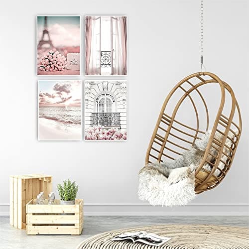 DCIDBEI 30x40CM 4 Pack Rond Peinture Diamants 5D Paysage Mer Rose, Diamond Painting Fenêtre Tableau Perle Diamant DIY,Décoration Murale/Cadeau Anniversaire Fête Fille Soeur Adultes Loisirs Creatif
