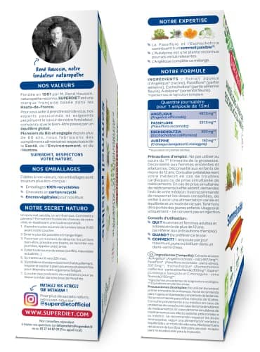 SuperDiet Quator Passiflore Aubépine Angélique Eschoscholzia 20 ampoules de 15ml soit 300ml - BIO