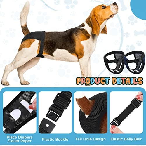 2 Paquets Couches pour Chien Femelles Lavables Pantalon pour Chien de Protection avec 6 Serviettes Hygiéniques Culotte Menstruelle pour Chien Chaleurs Saignements Mensuels, Noir et Bleu (XL)
